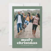 Groene Foto Familie Vrolijk Kerstfeest Kaart (Voorkant)