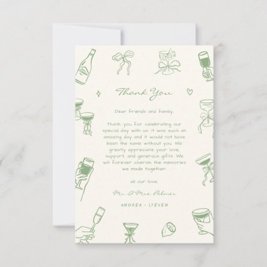 Groene foto Hand getrokken bruiloft Bedankkaart (Voorkant)