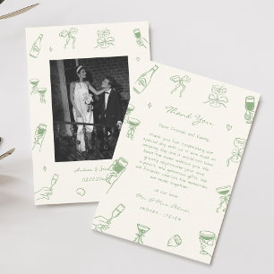 Groene foto Hand getrokken bruiloft Bedankkaart