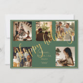 Groene Foto Kerstmis Goud Zalige Feestdagen Feestdagenkaart (Voorkant)