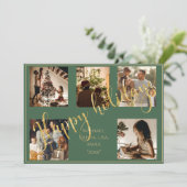 Groene Foto Kerstmis Goud Zalige Feestdagen Feestdagenkaart (Staand voorkant)