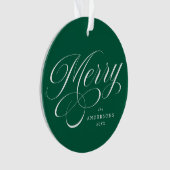 Groene foto Merry Calligraphy Script Ornament (voorkant)