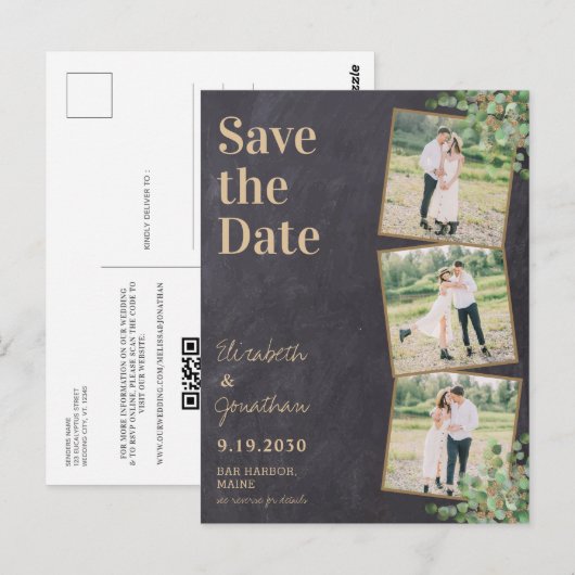 Groene Foto QR Code Leisteen Huwelijk Opslag Beric Briefkaart (Voorkant / Achterkant)