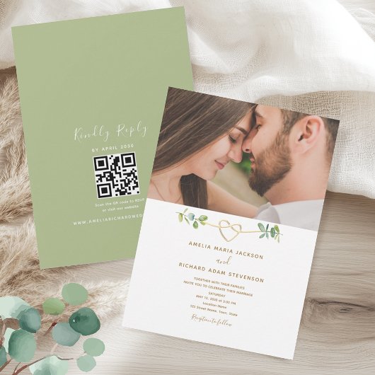 Groene Foto QR Code Trouwdag Kaart