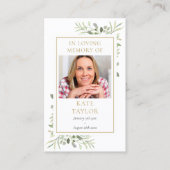 Groene Foto Rouwkaart Herdenkingsgebedkaarten Visitekaartje (Voorkant)