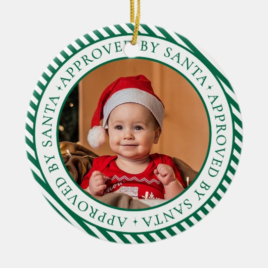 Groene foto Santa's Nice List Lid Kerstmis Keramisch Ornament (Voorkant)