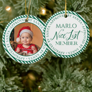 Groene foto Santa's Nice List Lid Kerstmis Keramisch Ornament