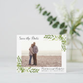 Groene foto Save the Date Briefkaarten Rustiek Lea (Staand voorkant)