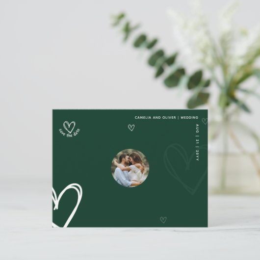 Groene FOTO Save the Date | Minimale Kwaliteit Mod Briefkaart (Staand voorkant)