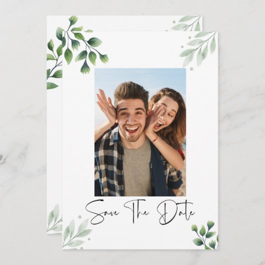 Groene Foto Save The Date Uitnodiging (Voorkant / Achterkant)