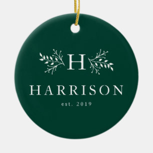 Groene foto van de bijtende monogram jager keramisch ornament