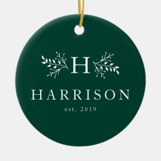 Groene foto van de bijtende monogram jager keramisch ornament (Voorkant)