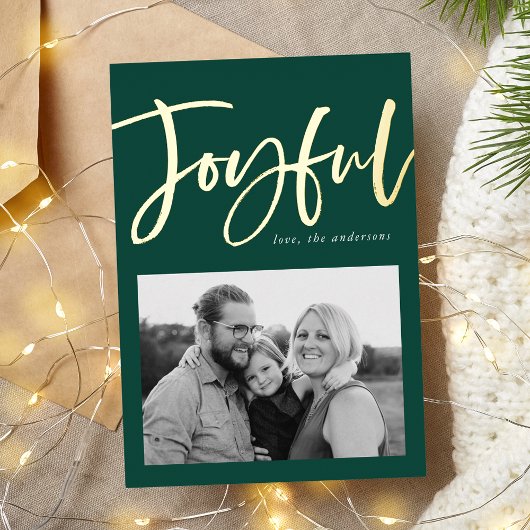 Groene foto van joyful Script Folie Feestdagenkaart