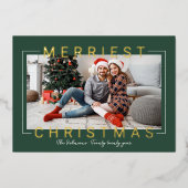 Groene foto van Merriest Modern Gold Text Folie Feestdagenkaart (Voorkant)