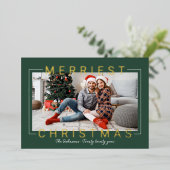 Groene foto van Merriest Modern Gold Text Folie Feestdagenkaart (Staand Voorkant)