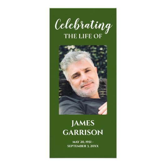 Groene foto Viering van Life Memorial Program Reclamekaart (Voorkant)