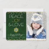 Groene Foto Vrede Joy Love Snowflake Gold Modern Feestdagenkaart (Voorkant)