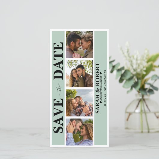 Groene fotocabine collage save the date (Staand voorkant)