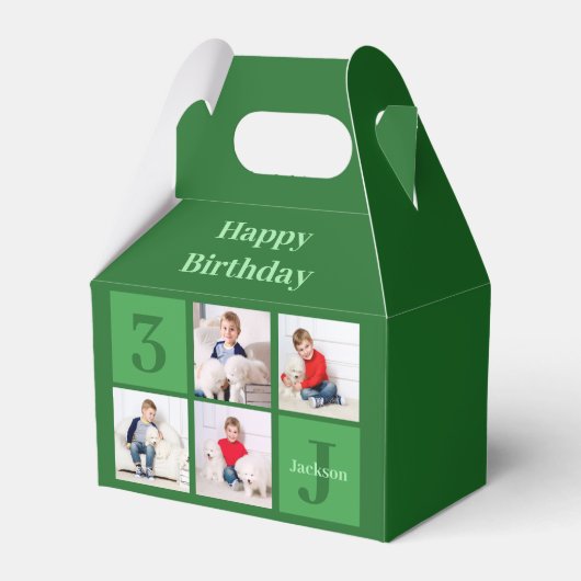 Groene Fotocollage Custom Kids Verjaardagsfeest Bedankdoosjes (Voorkant Zijde)