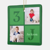 Groene fotocollage gepersonaliseerde Kinder kerst Keramisch Ornament (Links)