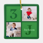 Groene fotocollage gepersonaliseerde Kinder kerst Keramisch Ornament (Voorkant)