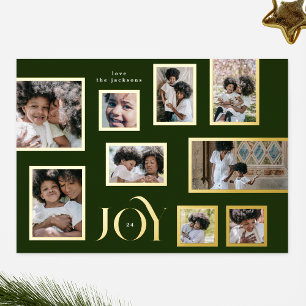 Groene Fotocollage Modern Christmas Gold JOY Folie Feestdagenkaart