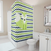 Groene Fox op de marine, groene witte Chevron Stri Douchegordijn (In situ)