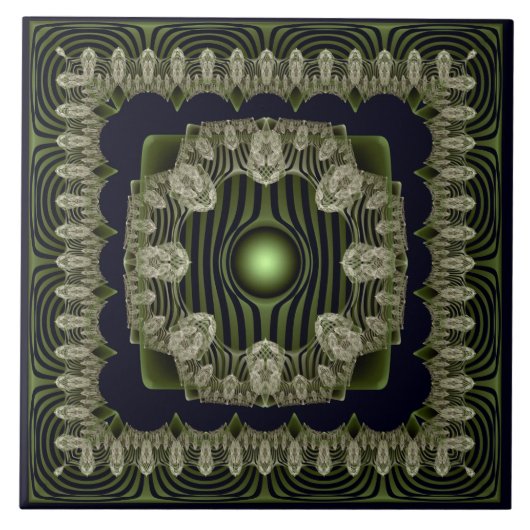 Groene fractale  patroonkeramische tegels tegeltje (Voorkant)