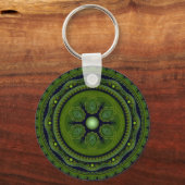 Groene fractale ronde ornament sleutelhanger (Voorkant)