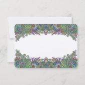 Groene Framboos Blauwe Damast Trouw Uitnodiging (Achterkant)