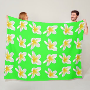 Groene Frangipani Delight, Grote Fleece Dekbed. Deken