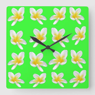 Groene Frangipani Delight, grote vierkante wandklo Klok