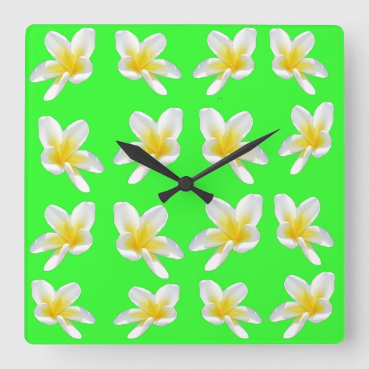 Groene Frangipani-luxe, grote vierkante wandklok. Klok (Voorkant)
