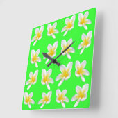 Groene Frangipani-luxe, grote vierkante wandklok. Klok (Hoek)
