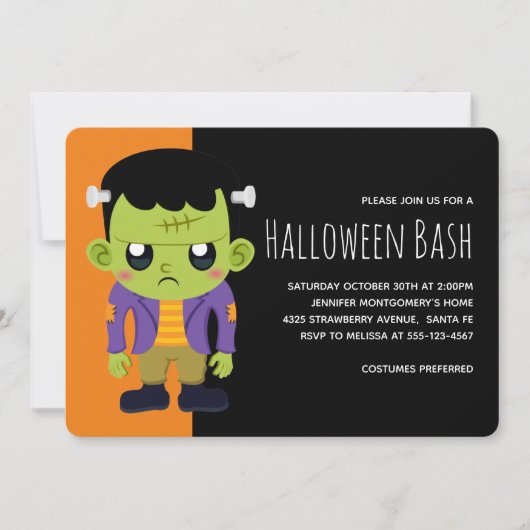 Groene Frankenstein Monster Halloween Kaart (Voorkant)