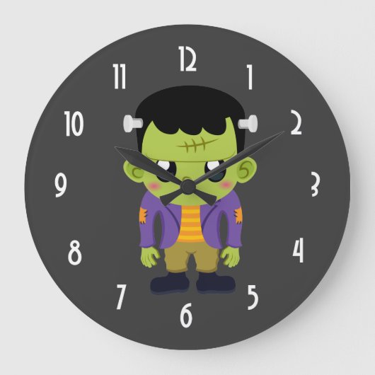 Groene Frankenstein Monster Halloween Large Clock Grote Klok (Voorkant)