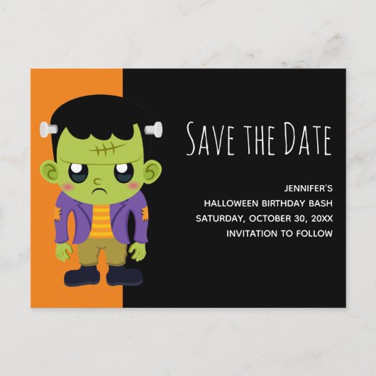 Groene Frankenstein Monster Halloween Save the Dat Uitnodiging Briefkaart (Voorkant)