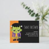 Groene Frankenstein Monster Halloween Save the Dat Uitnodiging Briefkaart (Staand voorkant)