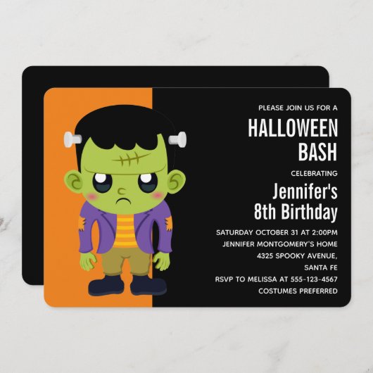 Groene Frankenstein Monster Halloween Uitnodiging (Voorkant / Achterkant)