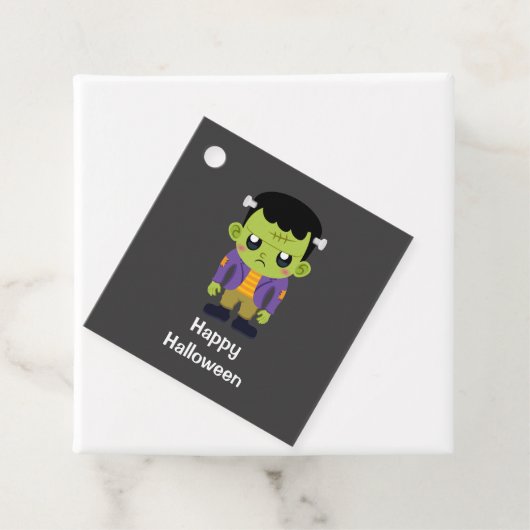 Groene Frankenstein Monster Happy Halloween Bedankjes Labels (In situ)