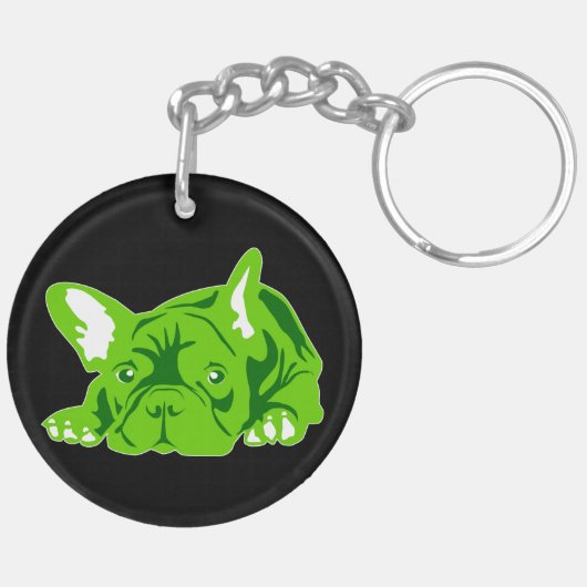 Groene Franse Bulldog Sleutelhanger (Achterkant Links)