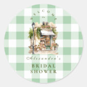 Groene Franse Café Bruidsdiner Ronde Sticker (Voorkant)