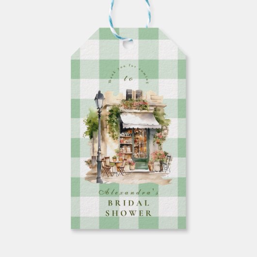 Groene Franse Café Bruidsdouche Cadeaulabel (Achterkant)