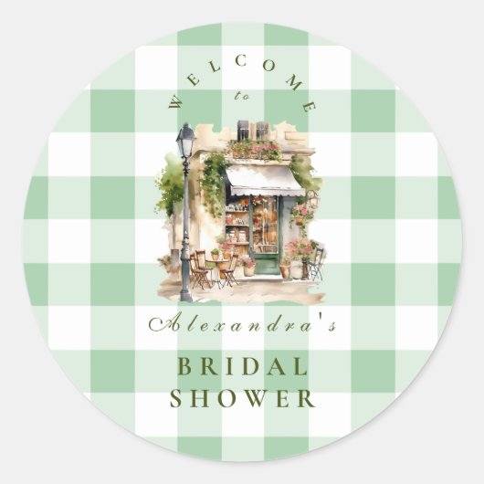 Groene Franse Café Bruidsuitje Ronde Sticker (Voorkant)