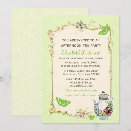 Groene  Franse theepartij Kaart (Voorkant / Achterkant)