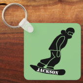 Groene Freeride Snowboarder Snowboarden Stencil Sleutelhanger (Voorkant)