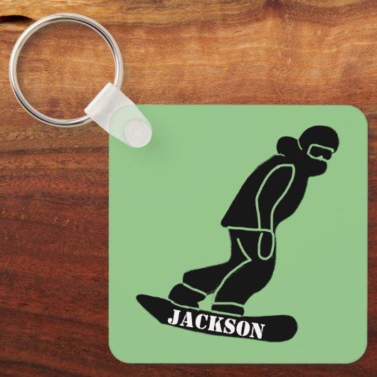 Groene Freeride Snowboarder Snowboarden Stencil Sleutelhanger (Voorkant)