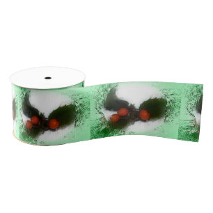 Groene Frosty Holly Berries Grosgrain Lint
