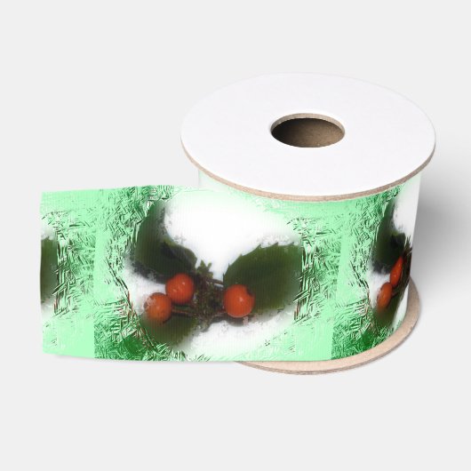 Groene Frosty Holly Berries Grosgrain Lint (Spoel)