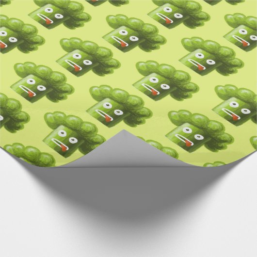Groene Funny Cartoon Broccoli Vegetarian Pattern Cadeaupapier (Hoek)
